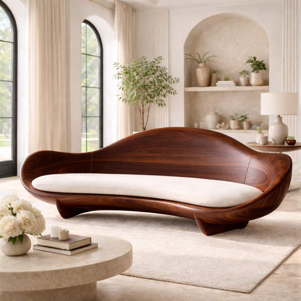 Solid Wood Designer Sofa Contemporary Sculptural Form
