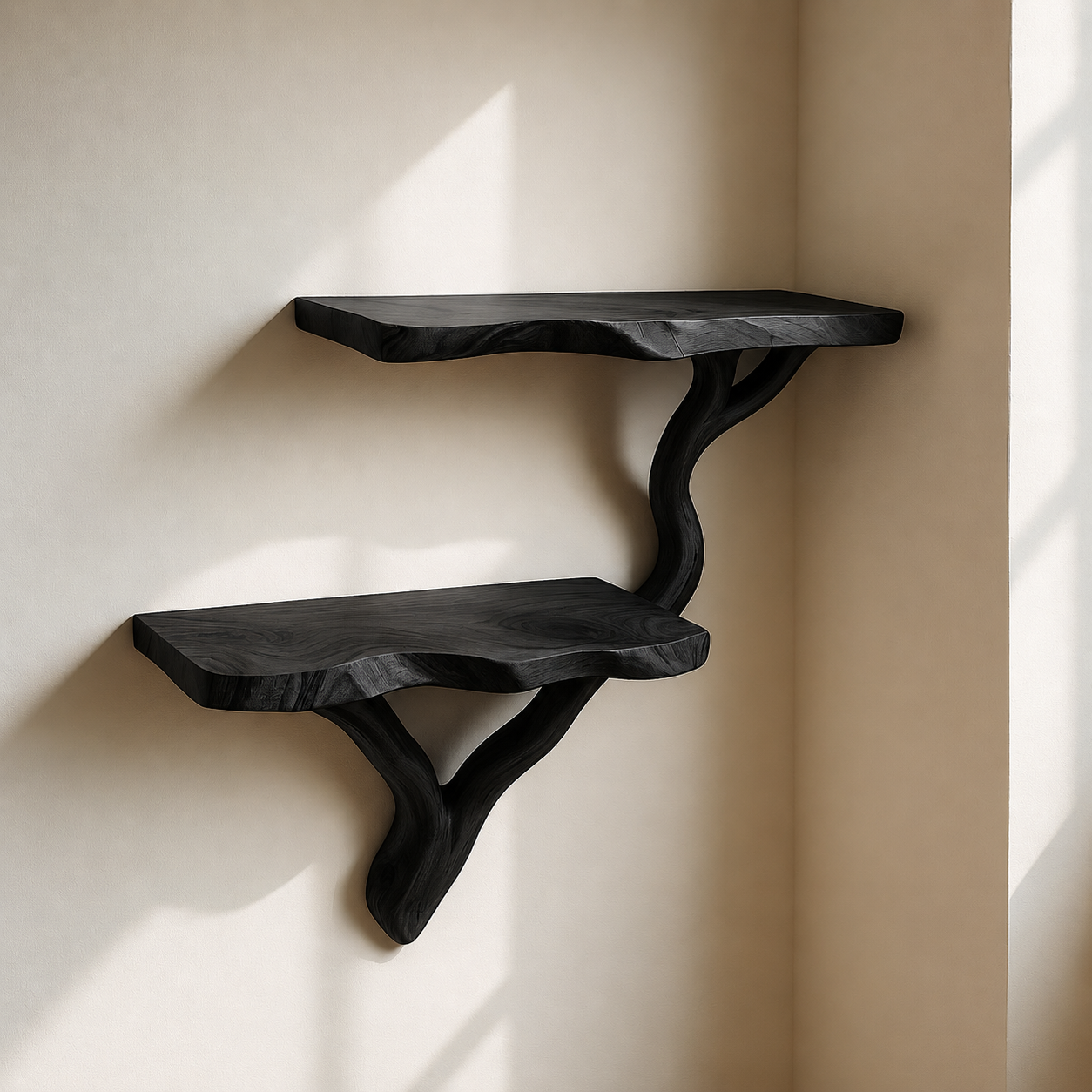 Handcrafted Solid Wood Live Edge Floating Corner Shelves