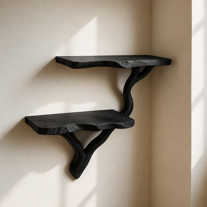 Handcrafted Solid Wood Live Edge Floating Corner Shelves