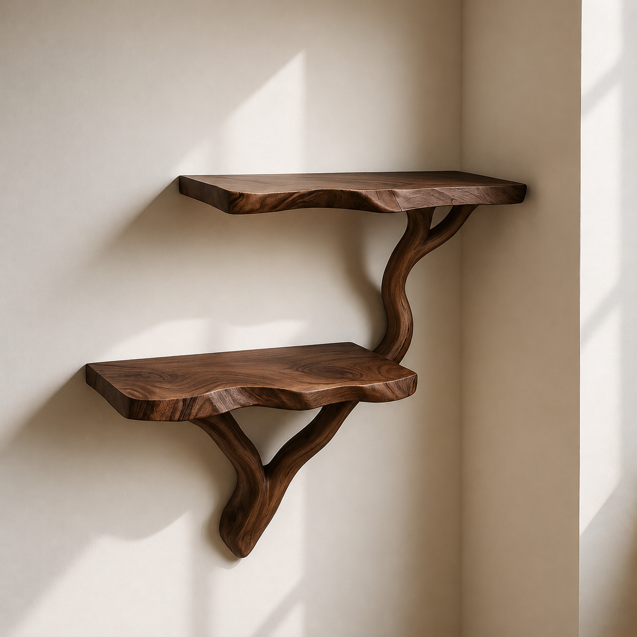 Handcrafted Solid Wood Live Edge Floating Corner Shelves