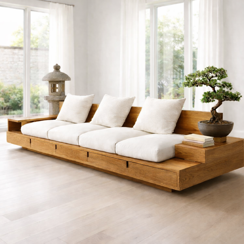 Solid Wood Platform Sofa with Storage