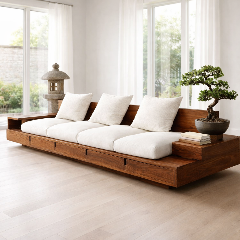 Solid Wood Platform Sofa with Storage