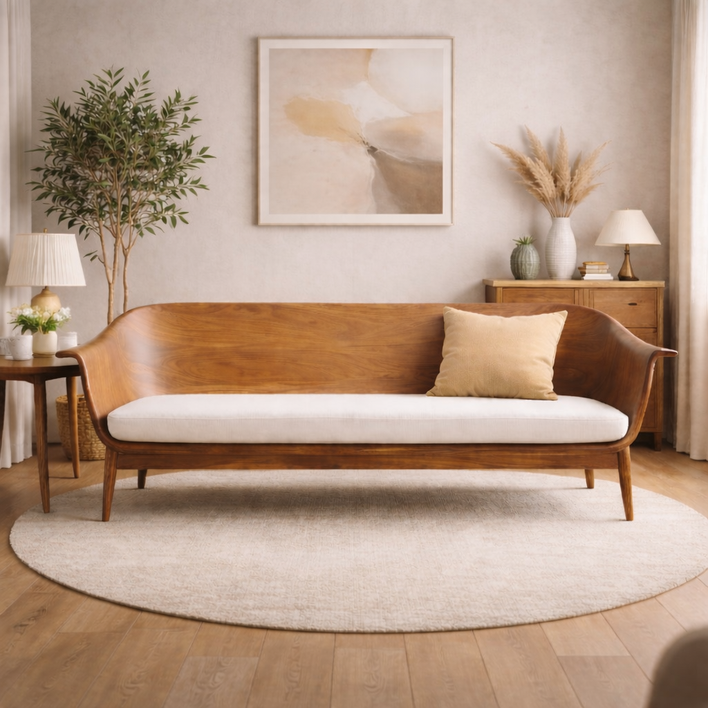 Handcrafted Mid-Century Solid Wood Statement Sofa