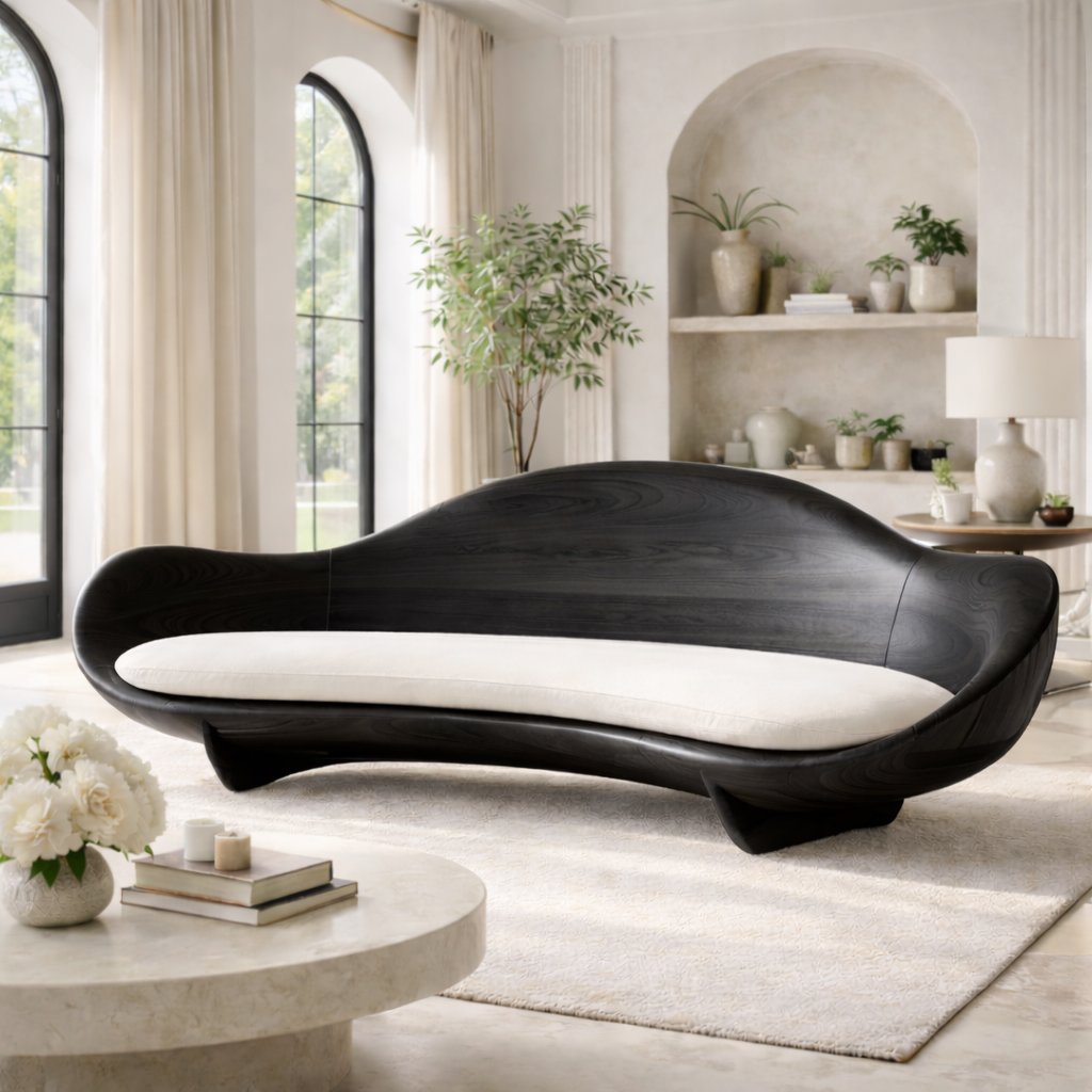 Solid Wood Designer Sofa Contemporary Sculptural Form