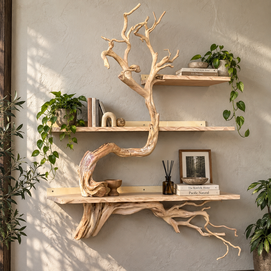 Sculptural Solid Wood Tree Branch Wall Shelf
