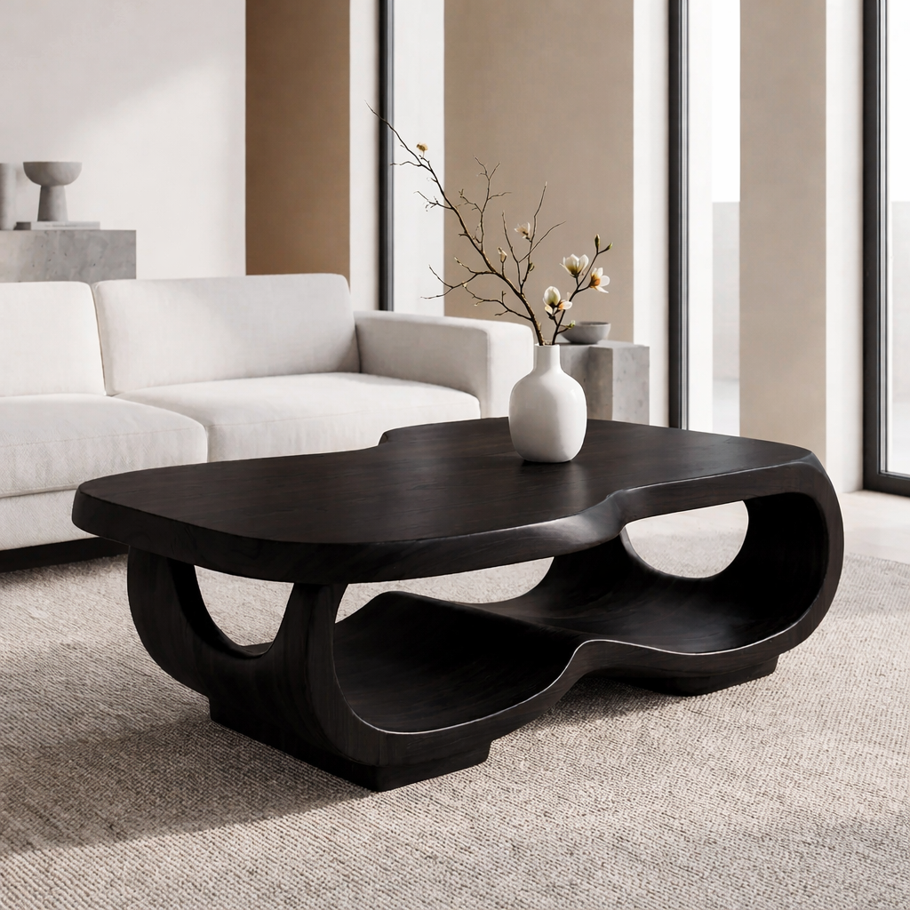 Handcrafted Live Edge Coffee Table – Sculpted Organic Wood Base