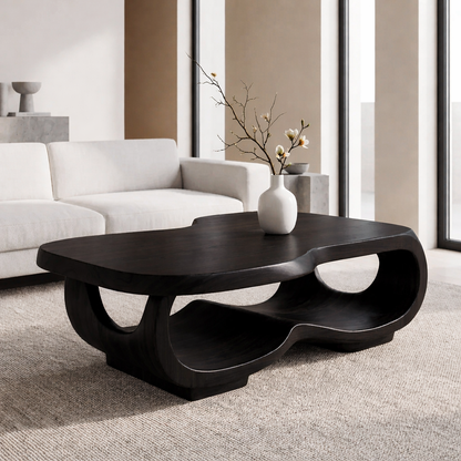Handcrafted Live Edge Coffee Table – Sculpted Organic Wood Base