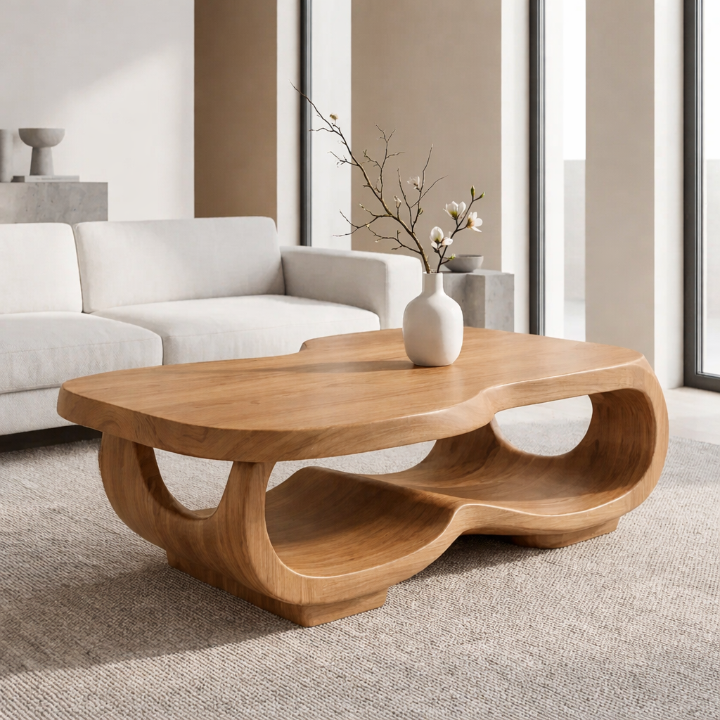 Handcrafted Live Edge Coffee Table – Sculpted Organic Wood Base