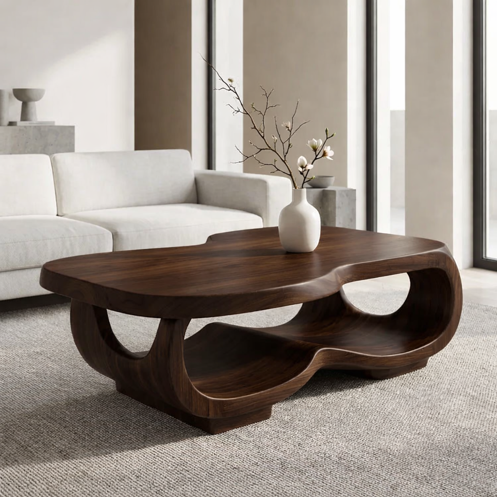 Handcrafted Live Edge Coffee Table – Sculpted Organic Wood Base