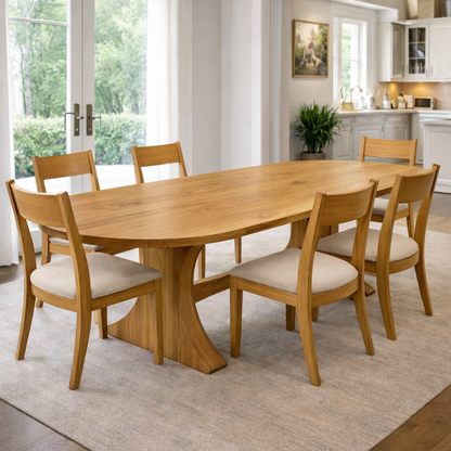 Solid Wood Oval Dining Table with Curved Pedestal Base – Elegant Modern Design