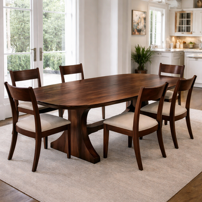 Solid Wood Oval Dining Table with Curved Pedestal Base – Elegant Modern Design