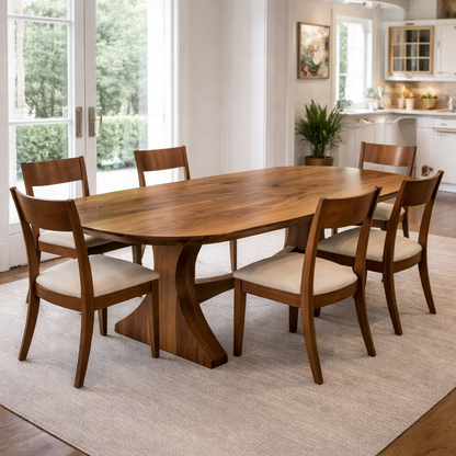 Solid Wood Oval Dining Table with Curved Pedestal Base – Elegant Modern Design