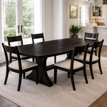 Solid Wood Oval Dining Table with Curved Pedestal Base – Elegant Modern Design