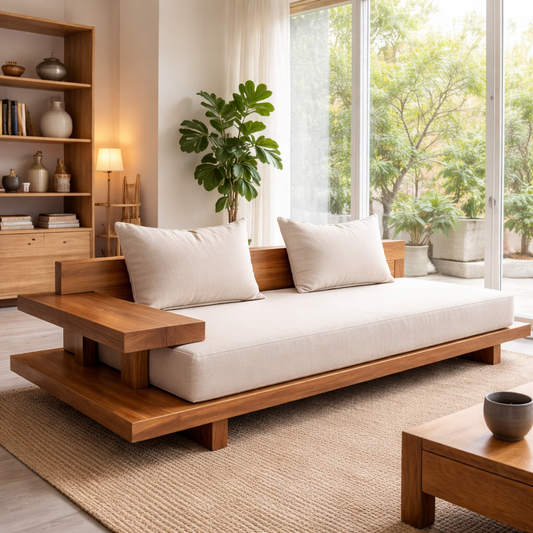 Solid Wood Sofa with Minimalist Frame – Modern Japanese Style Low Profile Design