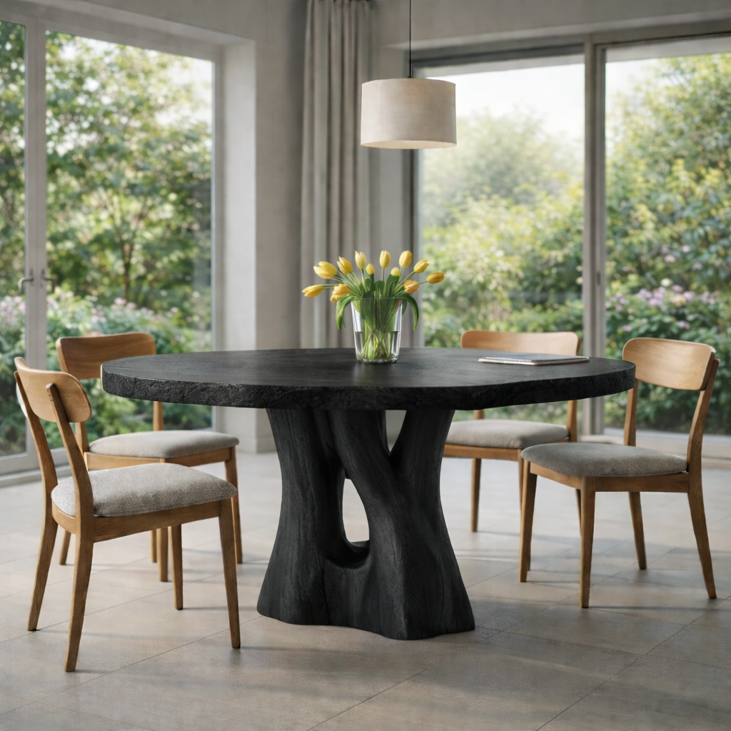 Solid Wood Modern Live Edge Dining Table with Artistic Base