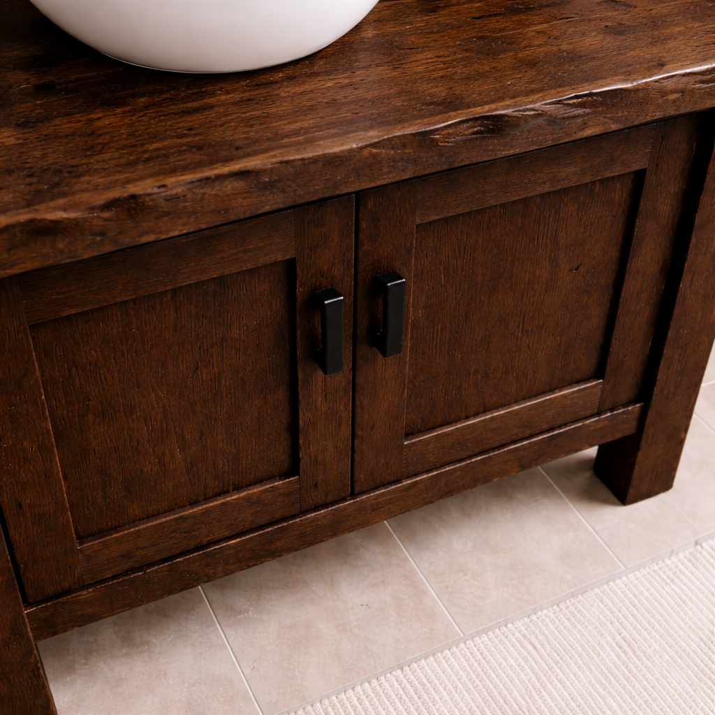 Solid Wood Bathroom Vanity with Double Cabinet Doors & Thick Slab Top