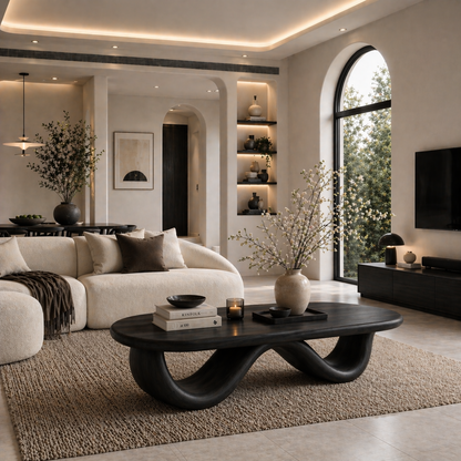 Solid Wood Coffee Table with Curved Sculptural Base and Organic Top