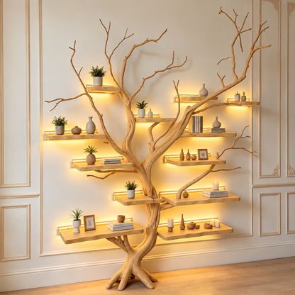 Handcrafted Solid Wood Tree Bookshelf with Branch Shelves