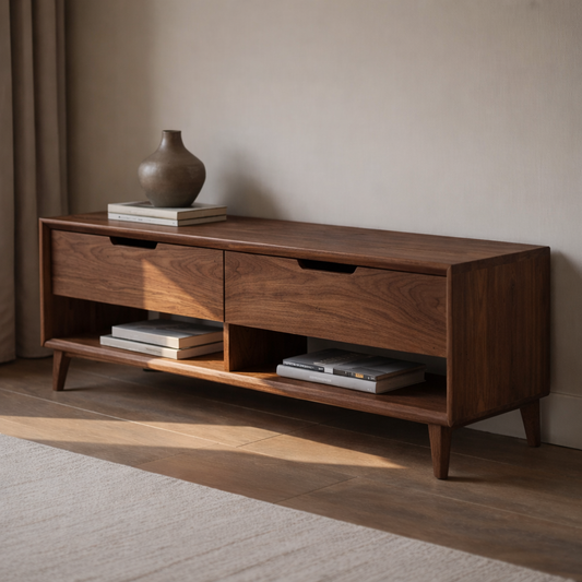 Solid Wood Entryway Bench with 2 Drawers & Open Shelf – Modern Storage Bench