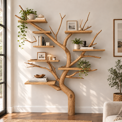 Handcrafted Sculptural Solid Wood Tree Bookshelf