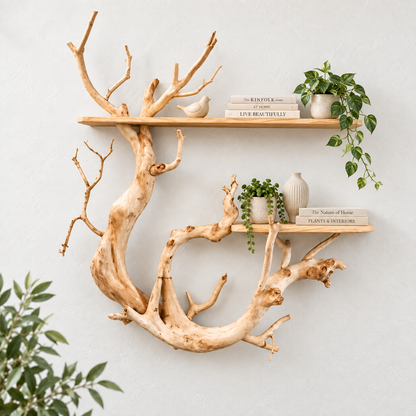 Handcrafted Organic Branch Solid Wood Wall Shelf