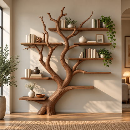 Handcrafted Sculptural Solid Wood Tree Bookshelf