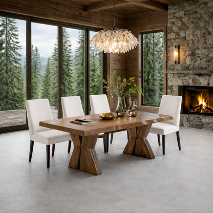 Solid Wood Dining Table with Sculptural Pedestal Base – Rustic Modern Dining Table