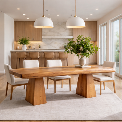 Solid Wood Live Edge Dining Table with Pedestal Base – Rustic Modern Dining Table