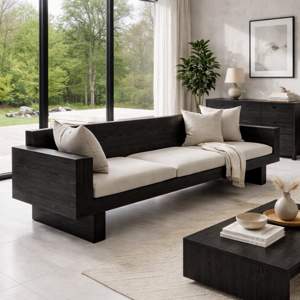 Solid Wood Sofa – Modern Oak Wooden Living Room Sofa