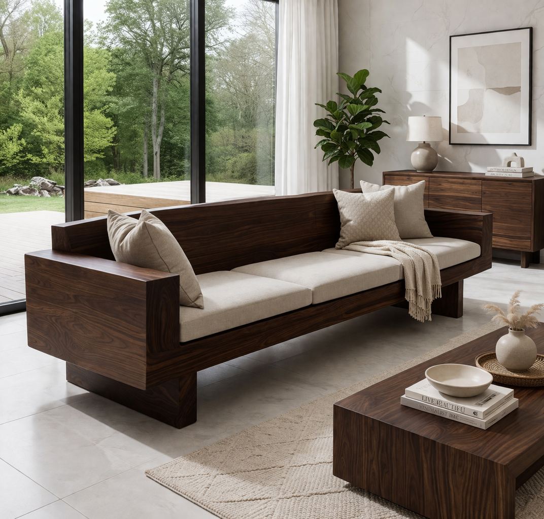 Solid Wood Sofa – Modern Oak Wooden Living Room Sofa