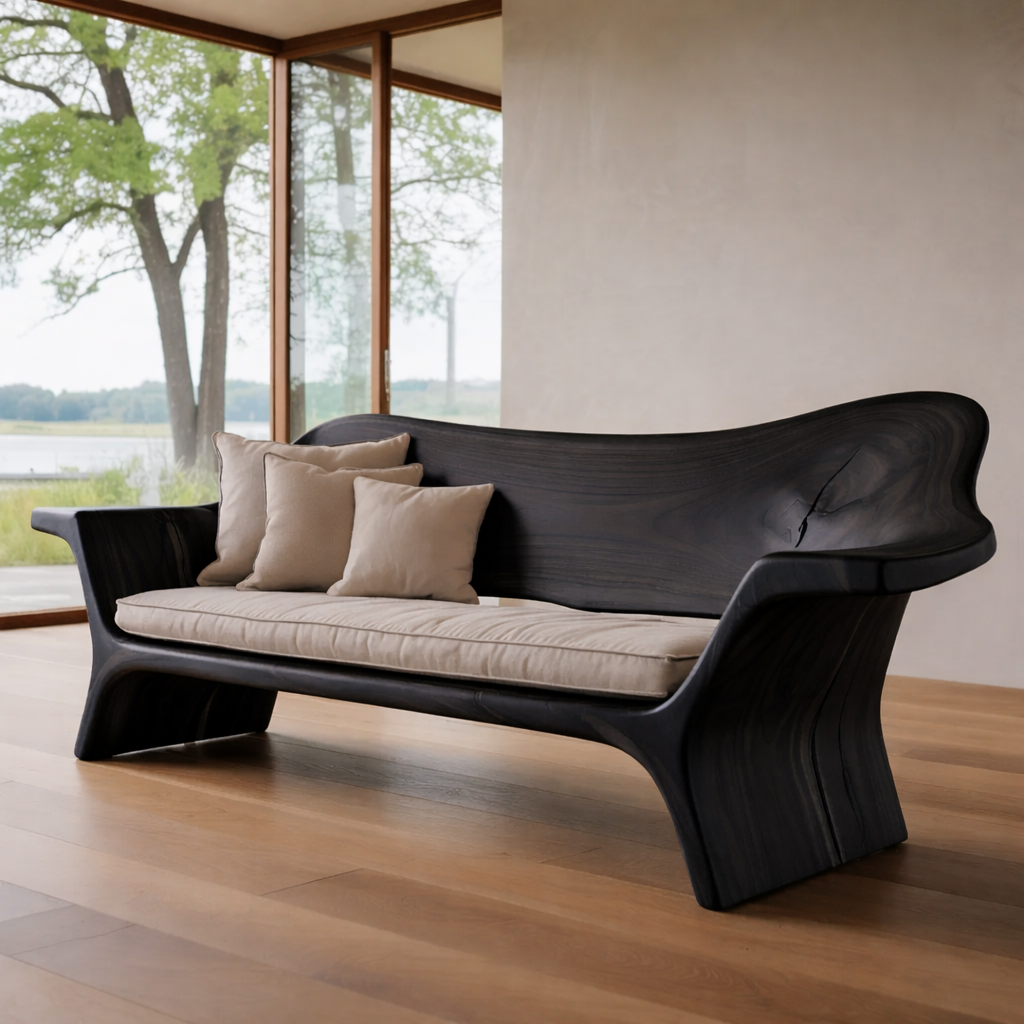 Sculptural Solid Wood Sofa – Organic Curved Wooden Bench Sofa