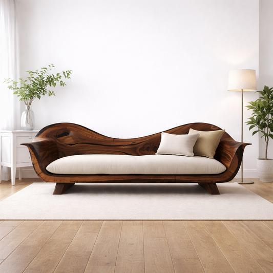 Live Edge Solid Wood Sofa – Sculptural Walnut Wooden Sofa