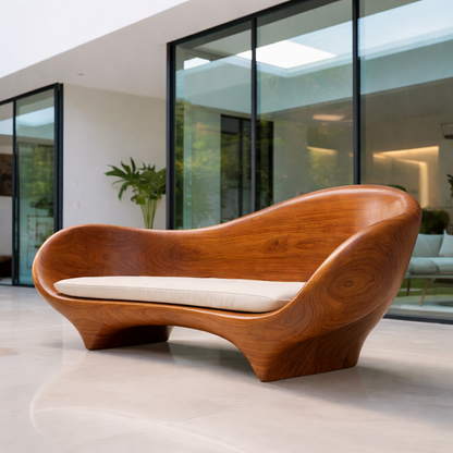 Contemporary Sculptural Solid Wood Sofa with Organic Curved Silhouette