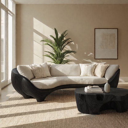 Luxury Curved Solid Wood Sofa with Organic Modern Design