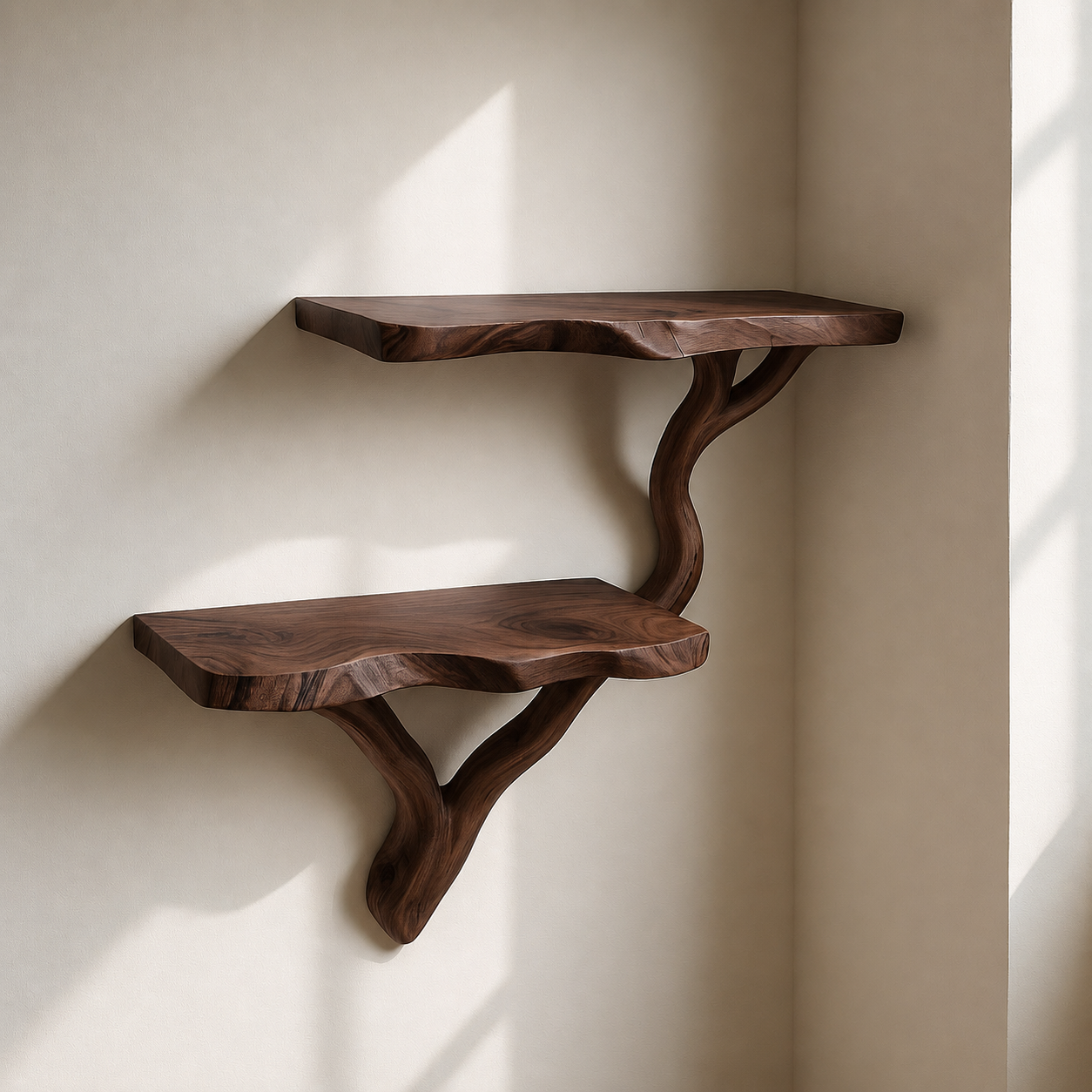 Handcrafted Solid Wood Live Edge Floating Corner Shelves