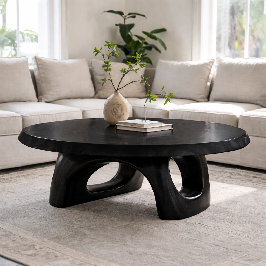Solid Wood Sculptural Coffee Table – Round Organic Wooden Coffee Table
