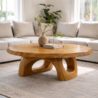 Solid Wood Sculptural Coffee Table – Round Organic Wooden Coffee Table