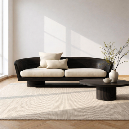 Solid Wood Curved Sofa – Sculptural Wooden Sofa with Organic Backrest