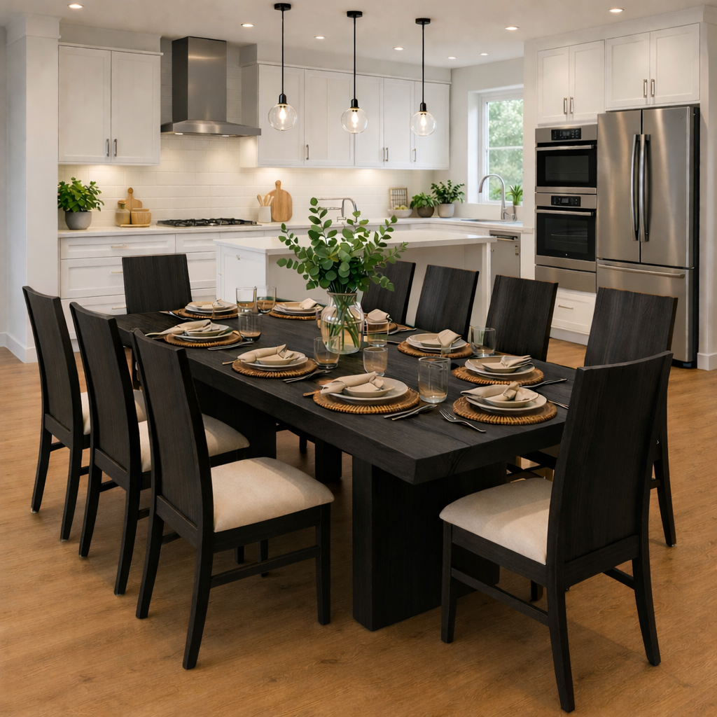 Solid Wood Dining Table with Chunky Pedestal Base – Modern Farmhouse Kitchen Table