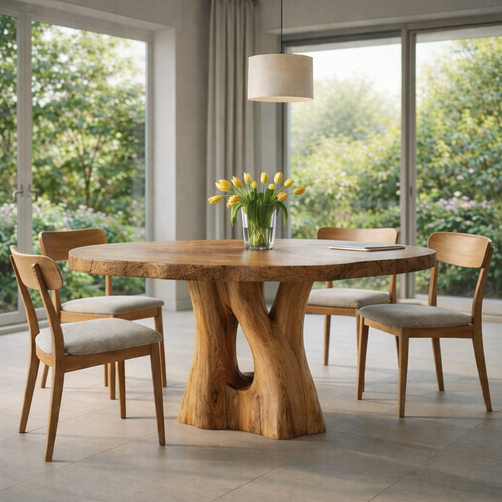 Solid Wood Modern Live Edge Dining Table with Artistic Base