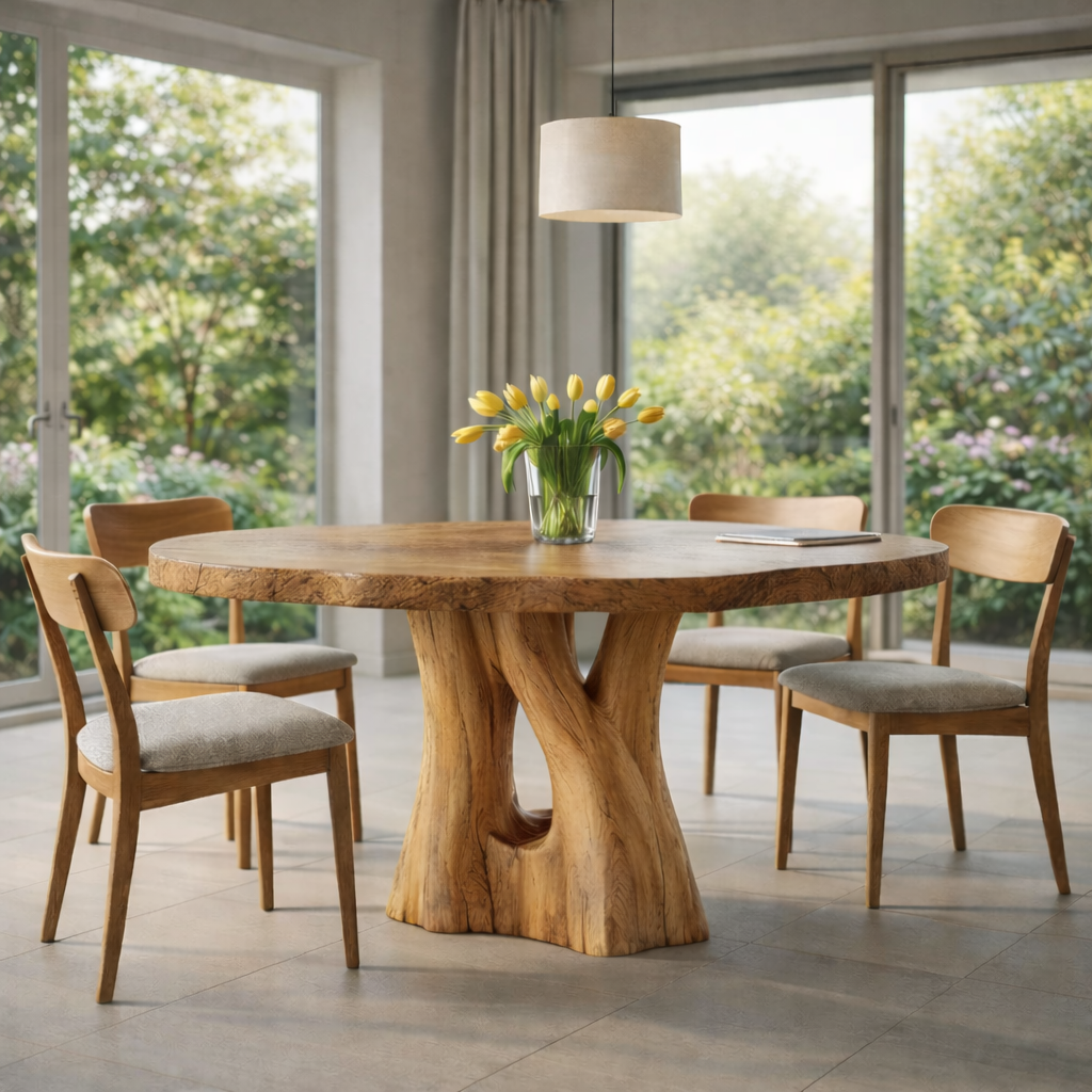 Solid Wood Modern Live Edge Dining Table with Artistic Base
