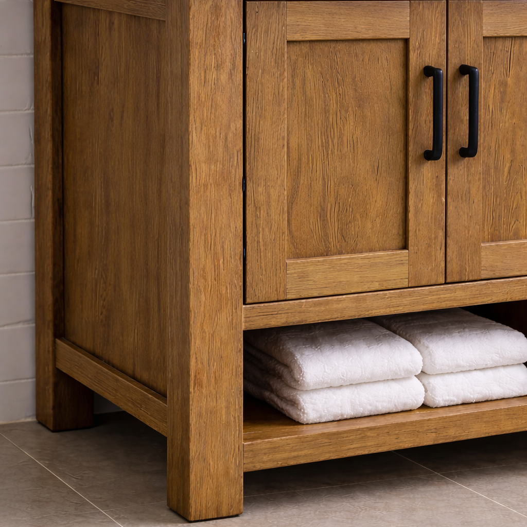 Solid Wood Double Bathroom Vanity with 4 Drawers & Dual Cabinets