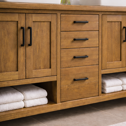 Solid Wood Double Bathroom Vanity with 4 Drawers & Dual Cabinets