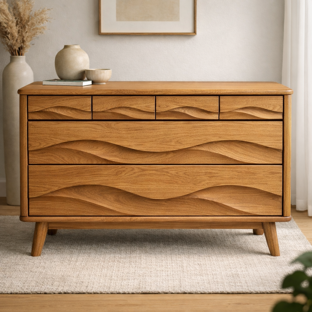 Solid Wood Console Table with Multi Layer Wave Drawer Design for Modern Interior