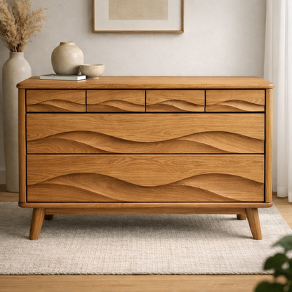 Solid Wood Console Table with Multi Layer Wave Drawer Design for Modern Interior