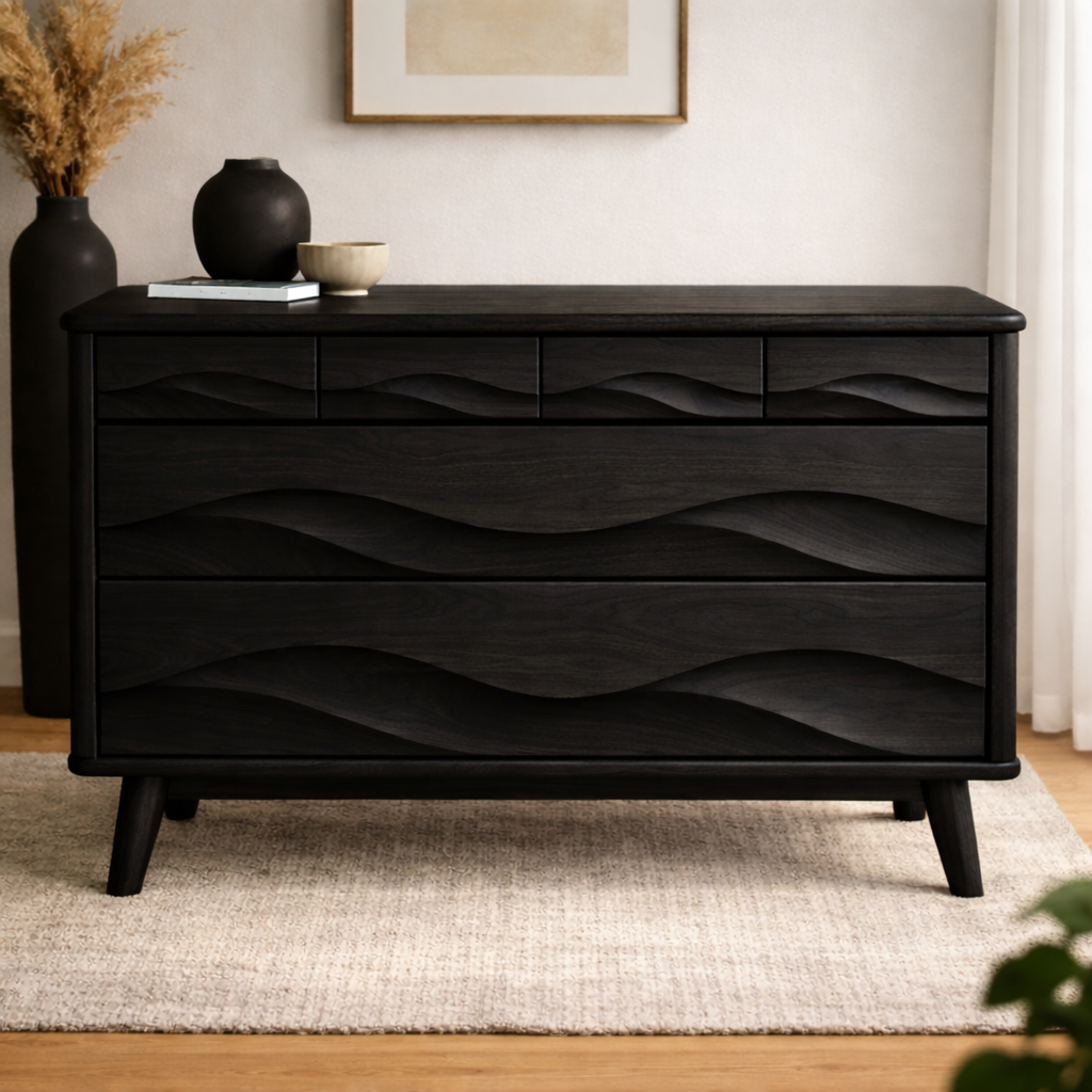 Solid Wood Console Table with Multi Layer Wave Drawer Design for Modern Interior