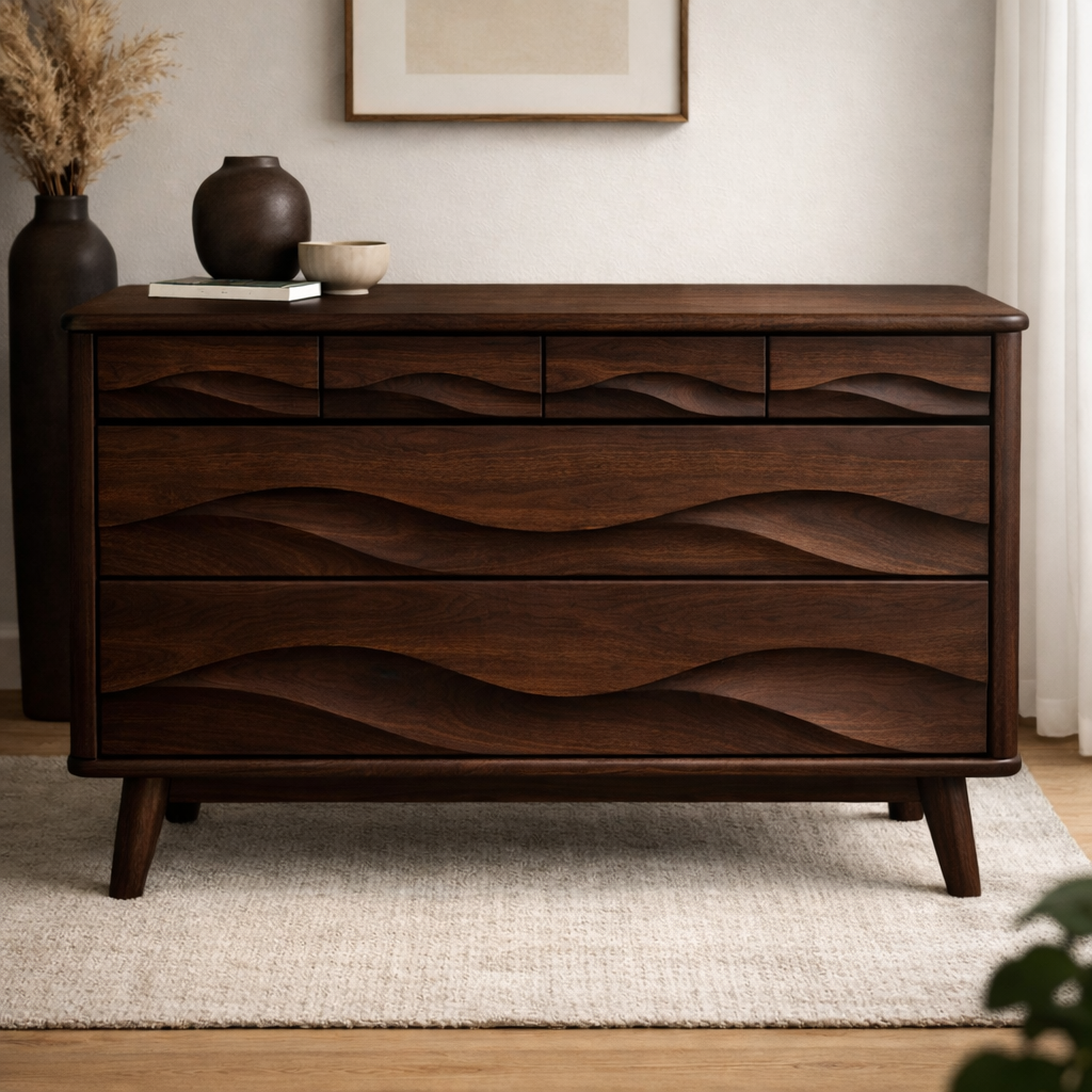 Solid Wood Console Table with Multi Layer Wave Drawer Design for Modern Interior