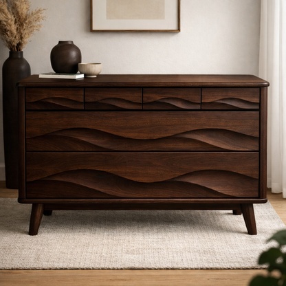 Solid Wood Console Table with Multi Layer Wave Drawer Design for Modern Interior