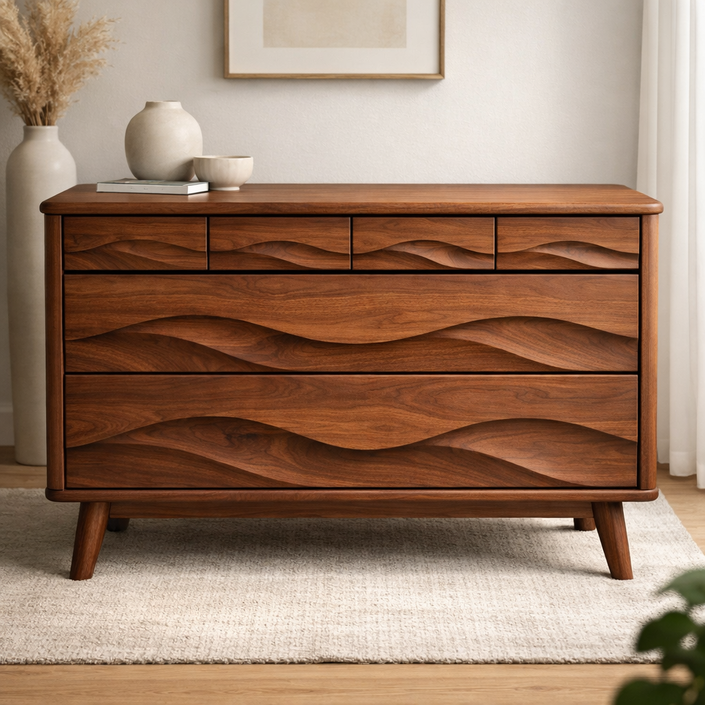 Solid Wood Console Table with Multi Layer Wave Drawer Design for Modern Interior