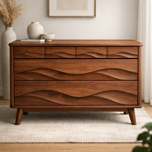 Solid Wood Console Table with Multi Layer Wave Drawer Design for Modern Interior